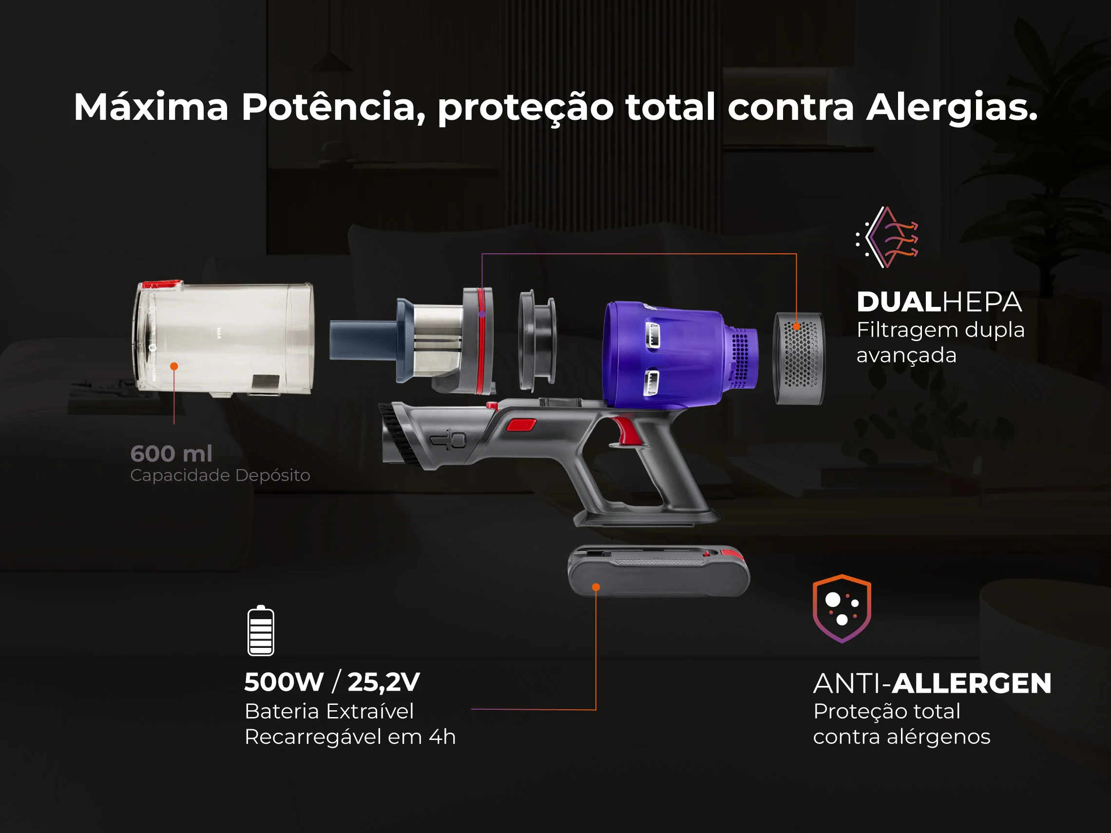 Aspirador Vertical ProExtreme Pet 85 Sem Fios 1648FL - Image 3